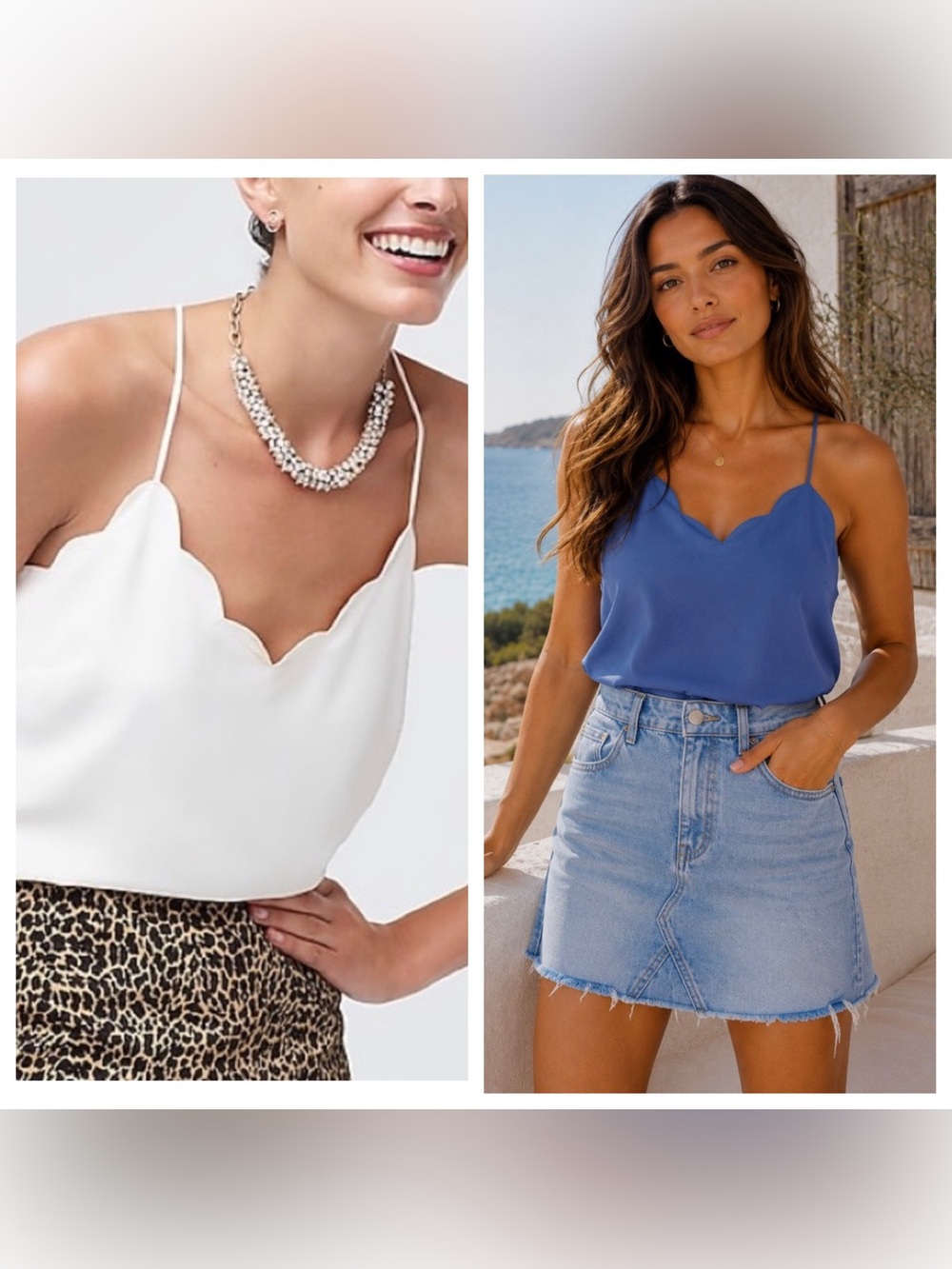J Crew Scallop Neck Cami Tank Top - Blue / White bundle Sz 6